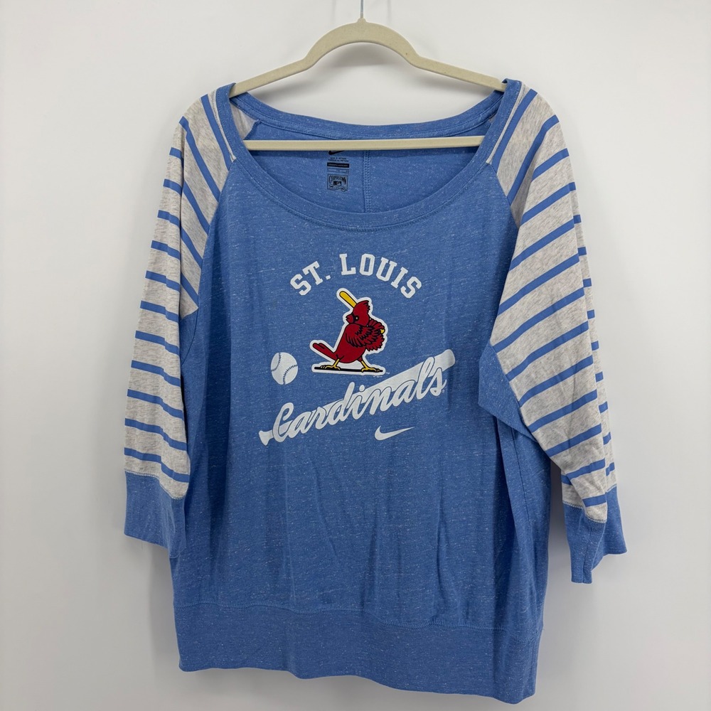 Nike Womens XL Blue St Louis Cardinals‎ 3/4 Sleeve Striped Raglan Top MLB Shirt